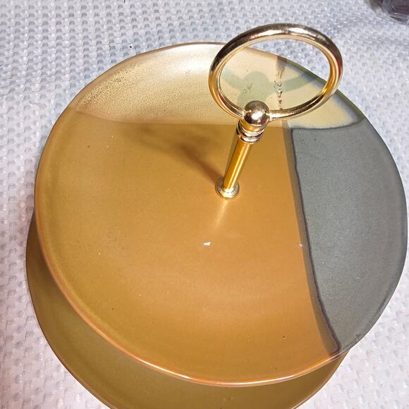 SANGO GOLD DUST GREEN 2 TIER SERVING TRAY CERAMIC SERVER - Picture 2 of 5